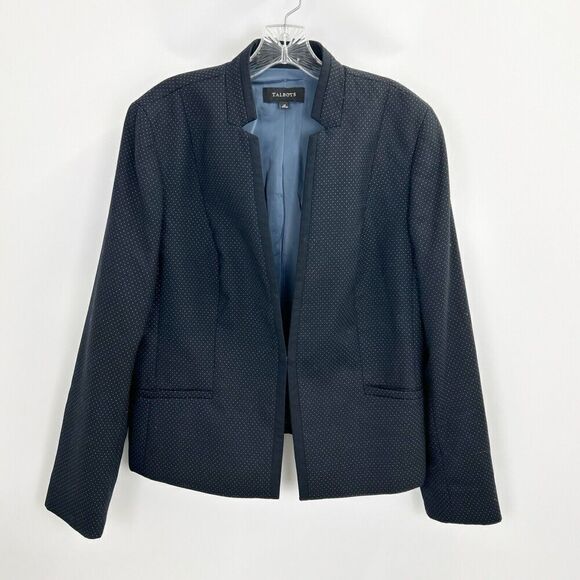 Talbots Blazer Navy Blue Wool Blend Polka Dot Jacket Blazer Size 12 - Picture 2 of 13